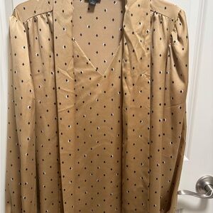 Ann Taylor Tan Blouse with Black Dots